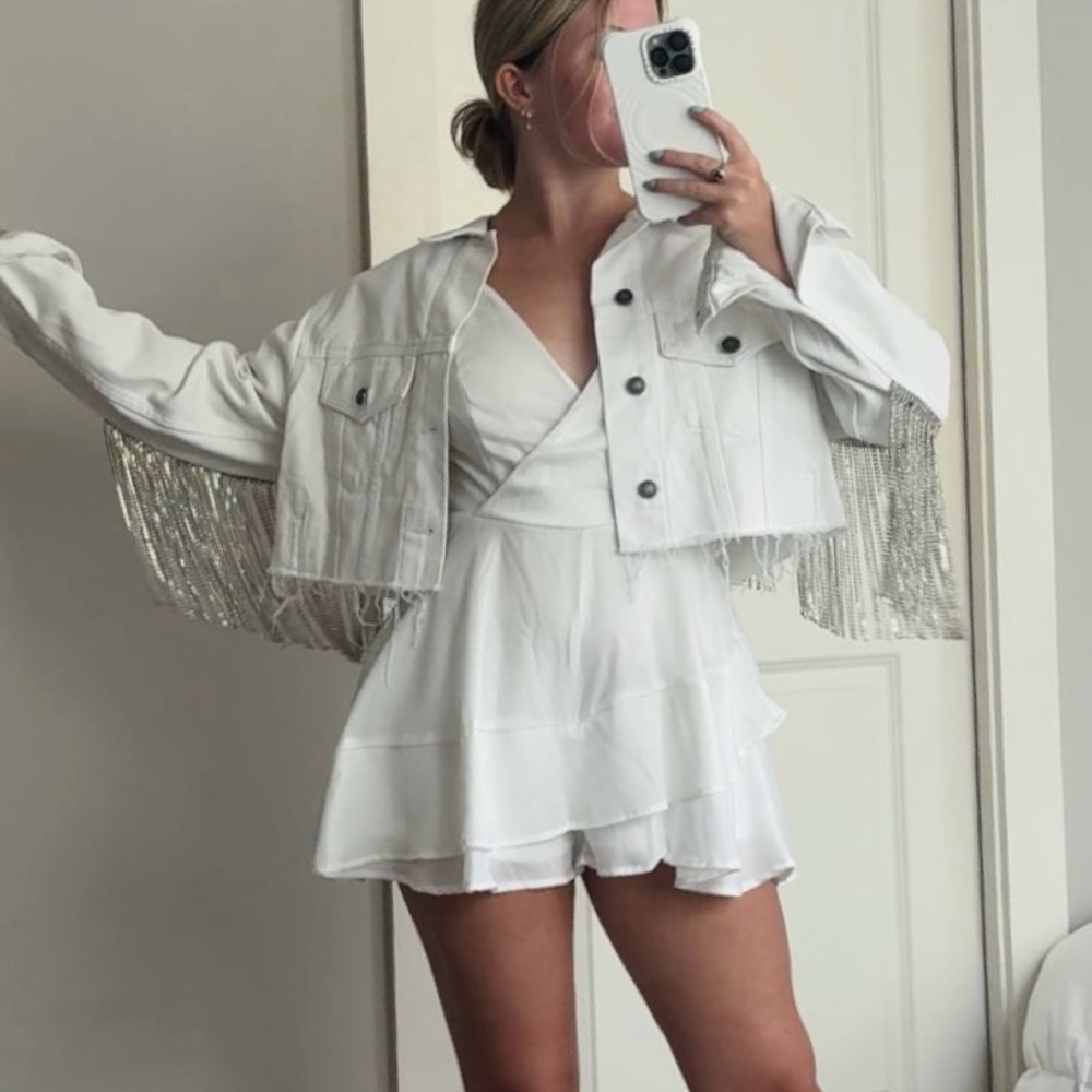 Daniel Diamond White Rhinestone Fringe Jacket